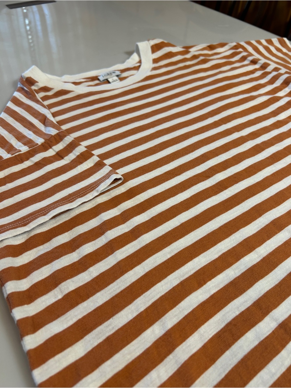 J. Crew Brown White Striped Oversized Drop Shoulder T-Shirt Size Large